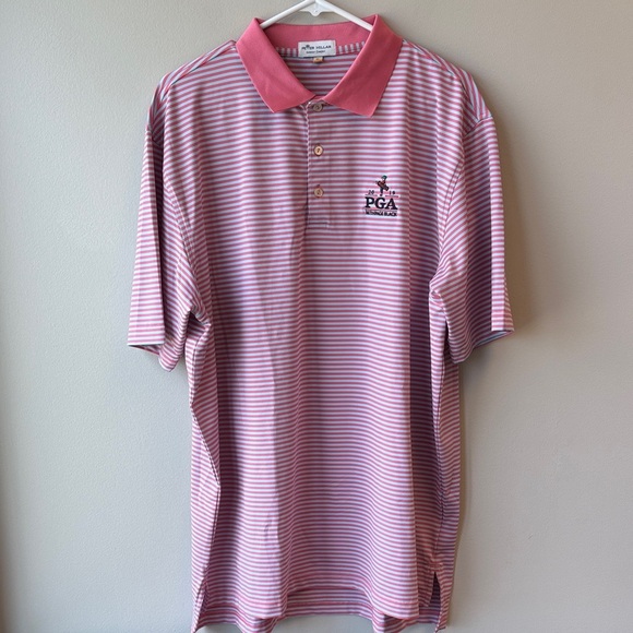 Peter Millar XL Polo Pink Striped Men's Summer Comfort PGA logo - Picture 1 of 5